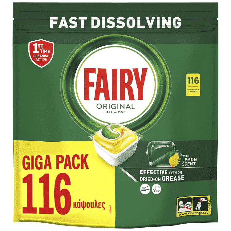 Fairy Ταμπλέτες Πλuντηρίου Πιάτων Λεμόνι Giga 116τεμ