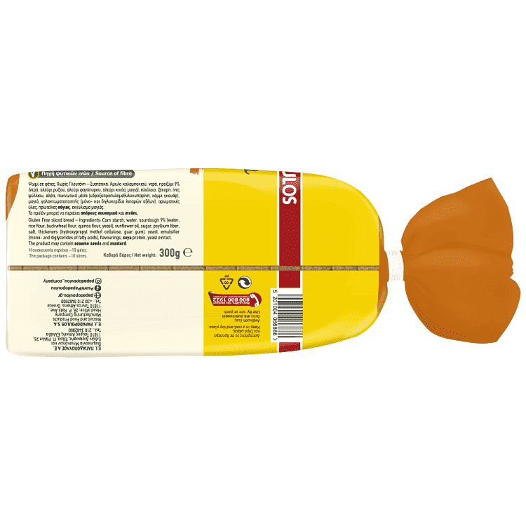 Παπαδοπούλου Ψωμί Φέτες Λευκό Χωρίς Γλουτένη 300gr