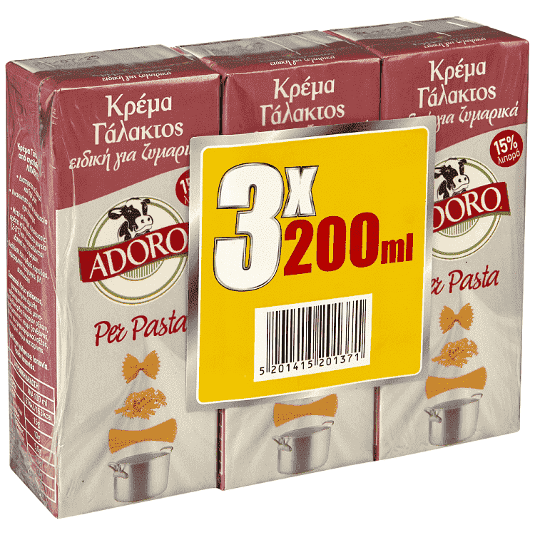 Adoro Per Pasta Κρέμα Γάλακτος 3x200ml
