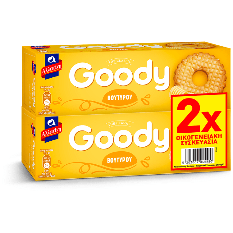 Αλλατίνη Goody Μπισκότα Βουτύρου Οικογενειακή Συσκευασία 175gr 2τεμ