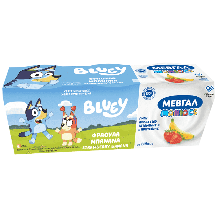 ΜΕΒΓΑΛ Bluey Παιδικό Γιαούρτι Φράουλα Μπανάνα 3x140gr