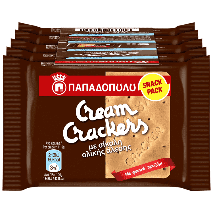 Παπαδοπούλου Cream Crackers Σίκαλης Ολικής Άλεσης Fresh Packs 5x47gr