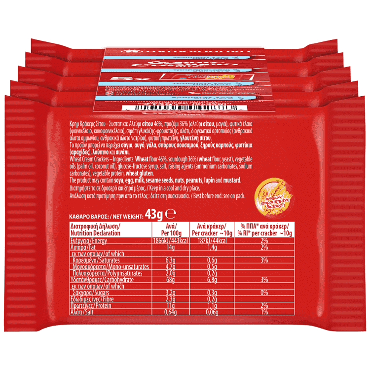 Παπαδοπούλου Cream Crackers Σίτου Fresh Packs 5x43gr