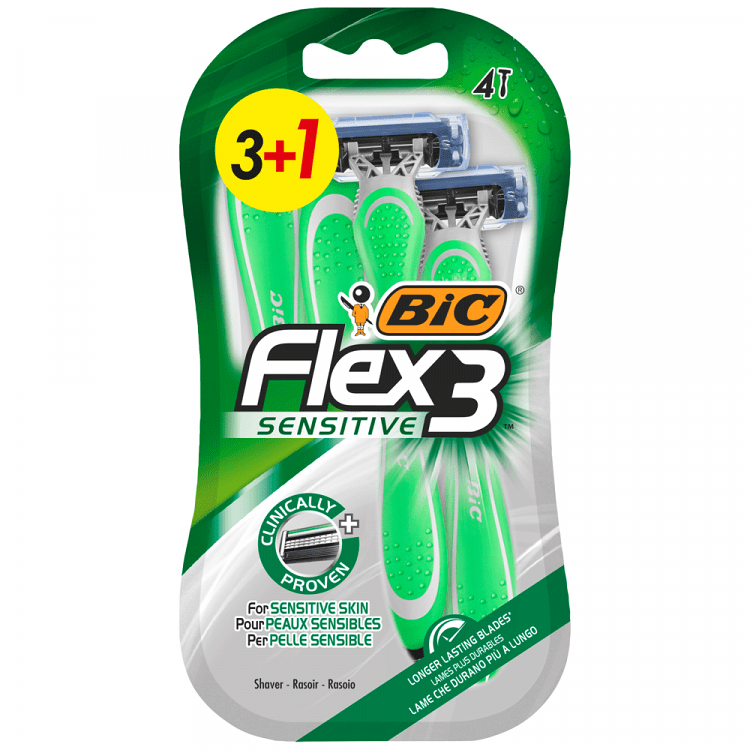 BIC Flex 3 Ξυραφάκια Μιας Χρήσης Sensitive (3 + 1 Δώρο)