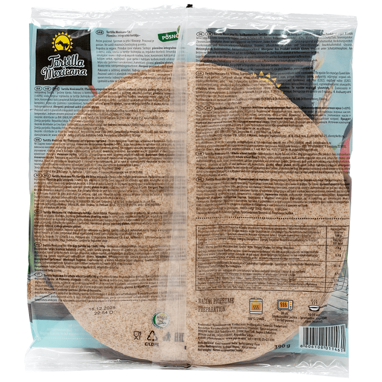 Tortilla Mexicana Τορτίγια Ολικής Άλεσης 25cm 6τεμ 390gr