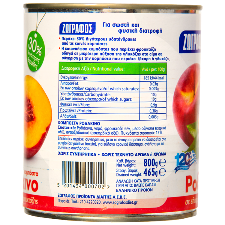 Ζωγράφος Κομπόστα Ροδάκινο 800gr