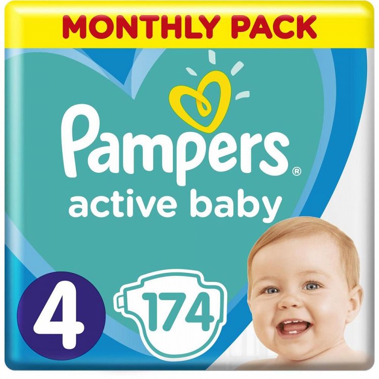 Pampers Πάνες Active Baby Monthly Pack (174τεμ) Νο4 (9-14kg)