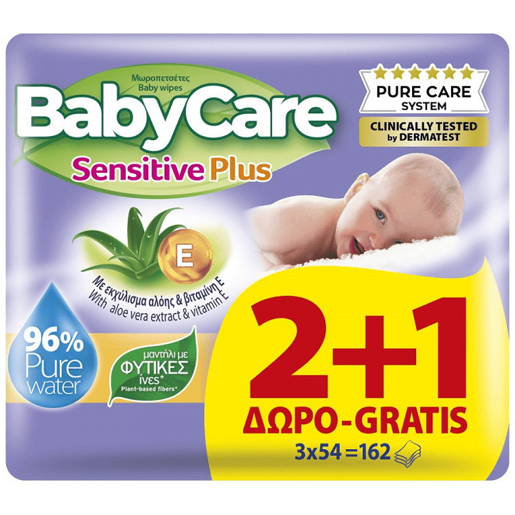 Babycare Sensitive Plus Μωρομάντηλα 54τεμ 2+1 Δώρο
