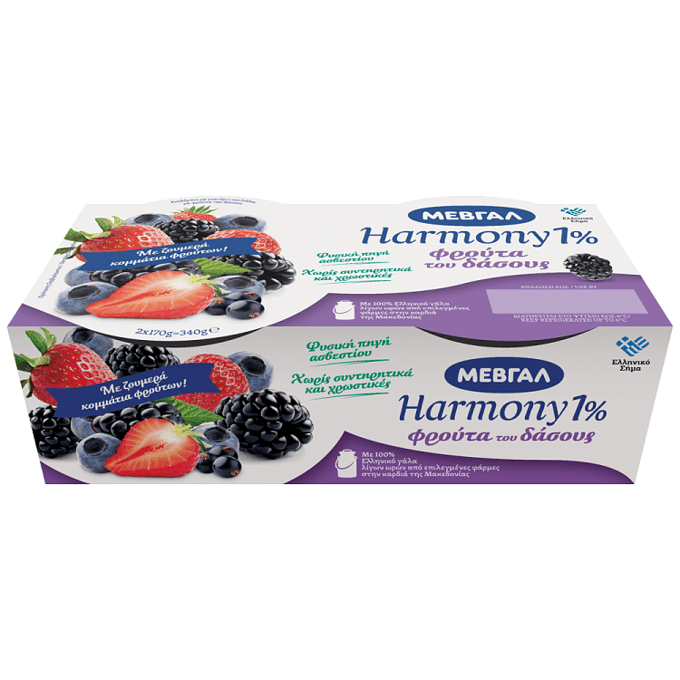 Harmony Επιδόρπιο Γιαουρτιού 1% Φρούτα Του Δάσους 2x170gr