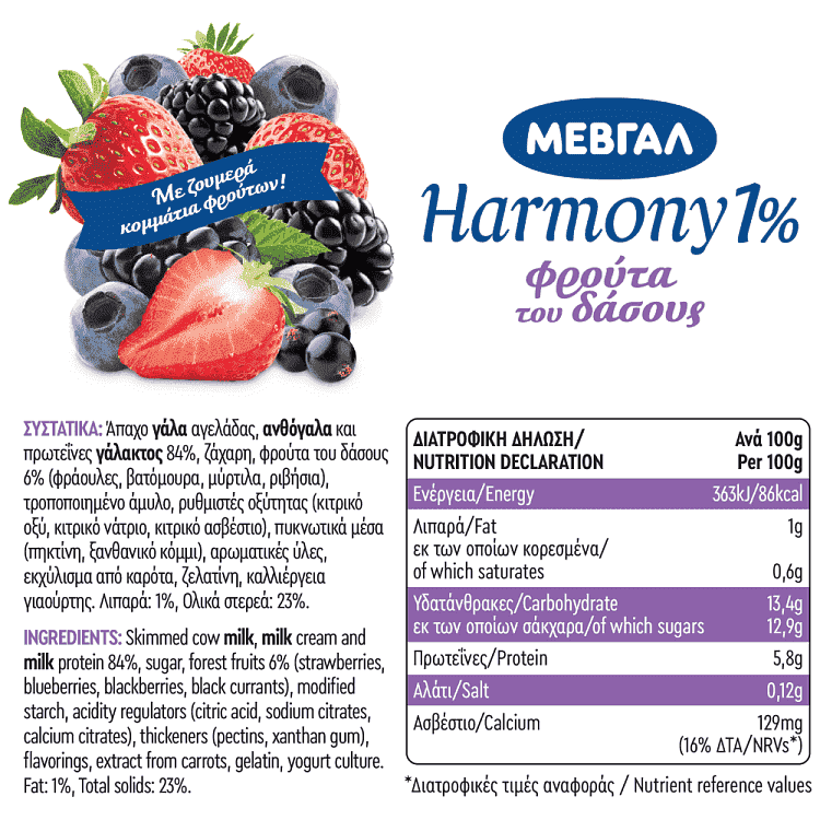 Harmony Επιδόρπιο Γιαουρτιού 1% Φρούτα Του Δάσους 2x170gr