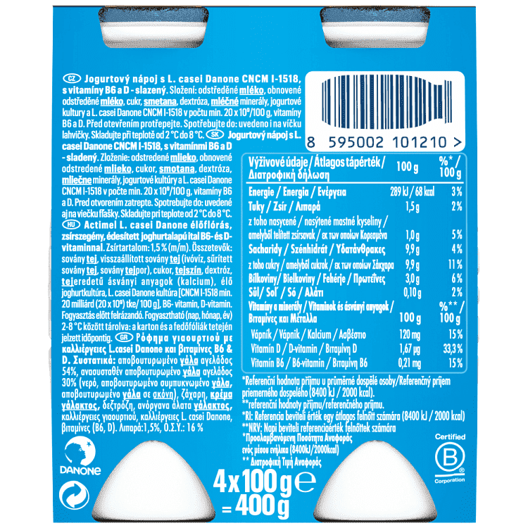 Actimel Ρόφημα Γιαουρτιού Λευκό 4x100gr