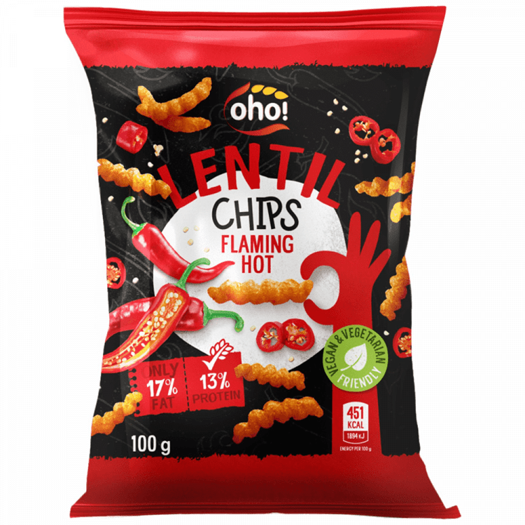 Oho Chips Από Φακή Γεύση Flaming Hot Καυτερά 100gr