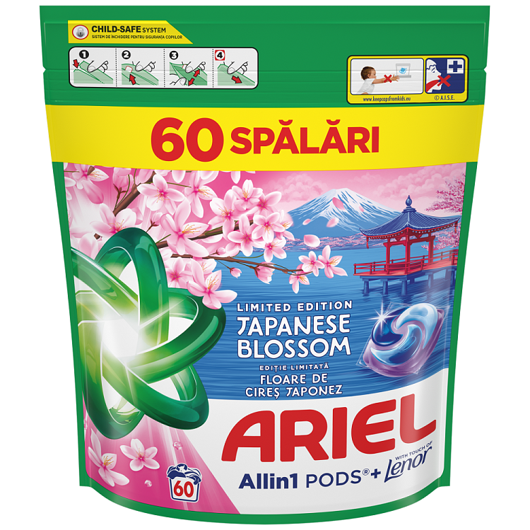 Ariel All In 1 Απορρυπαντικό Πλυντηρίου Ρούχων Κάψουλες Άνθη Ιαπωνίας 60μεζ