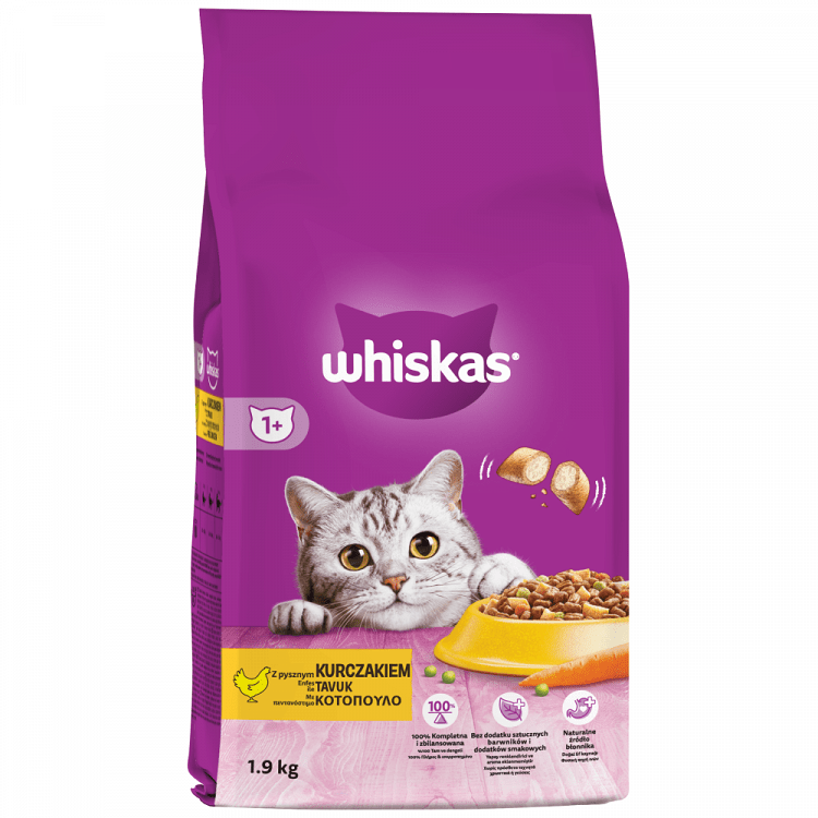 Whiskas Adult Πλήρης Ξηρά Τροφή Γάτας Κροκέτες Γεμιστές Κοτόπουλο 1,9kg
