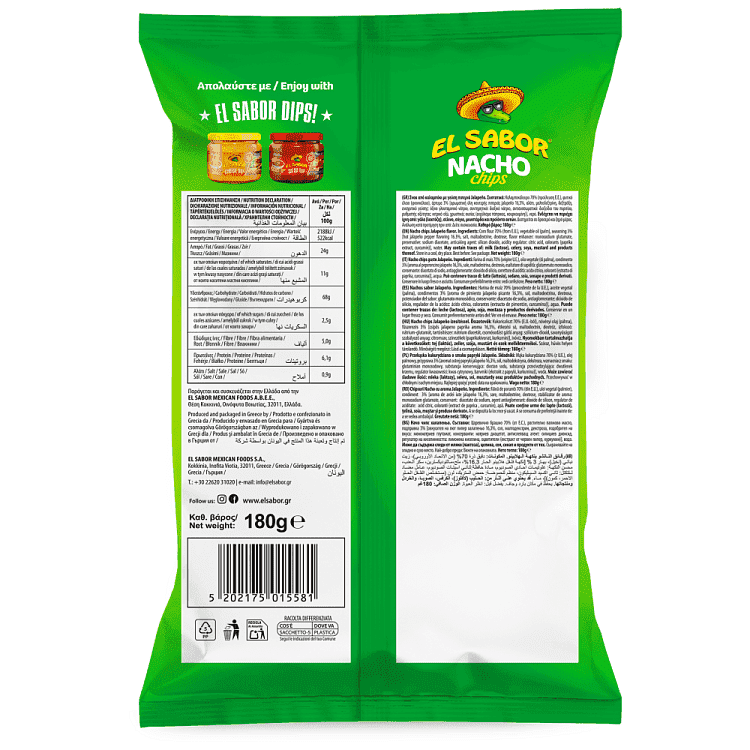 El Sabor Nacho Chips Jalapeno 180gr