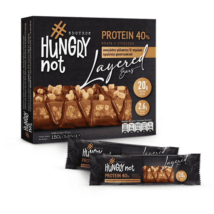 Hungry Not Μπάρες Protein Layer Πραλίνα 3x50gr
