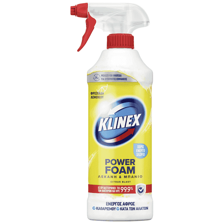 Klinex Power Foam Αφρός Καθαρισμού Μπάνιου Citrus 435ml