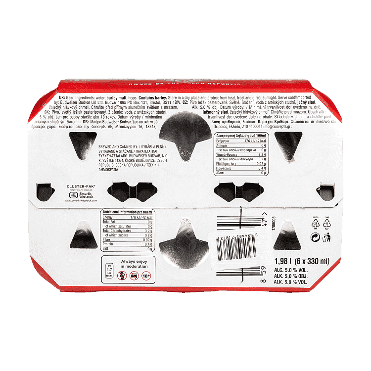 Budweiser Budvar Μπίρα Κουτί 330ml 5+1 Δώρο