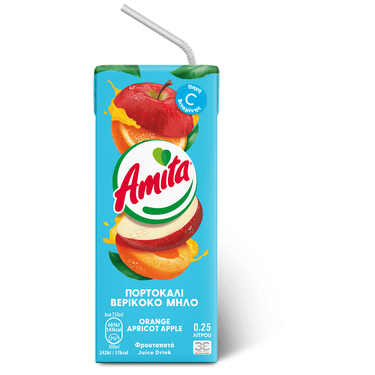 Amita Φρουτοποτό Πορτοκάλι, Βερύκοκο & Μήλο 250ml