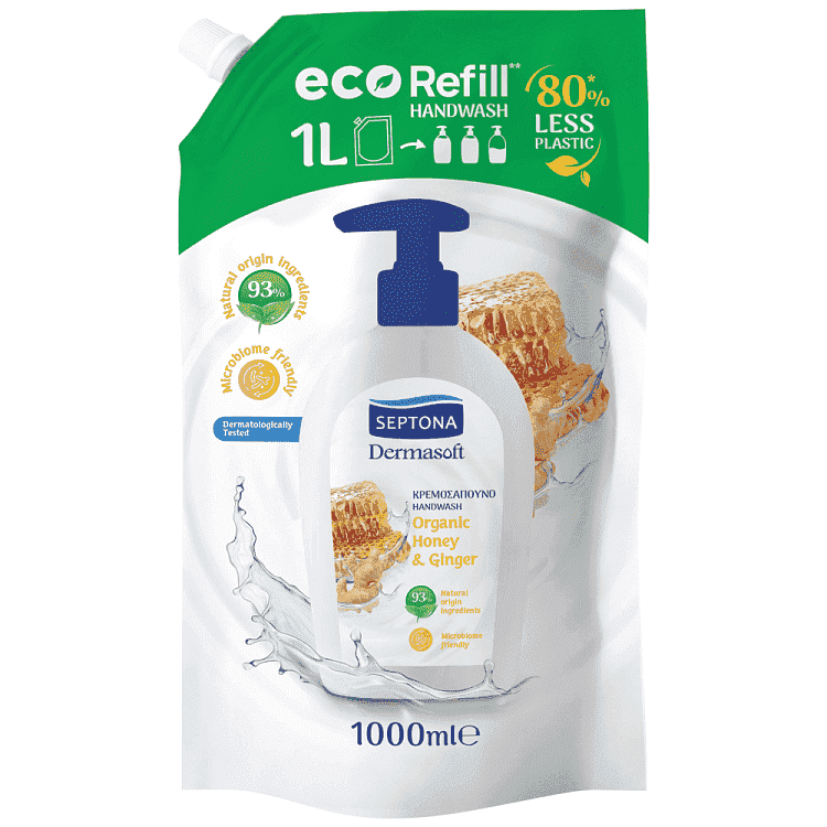 Septona Dermasoft Eco refill Σακούλα Ανταλλακτικό Μέλι & Ginger 1lt