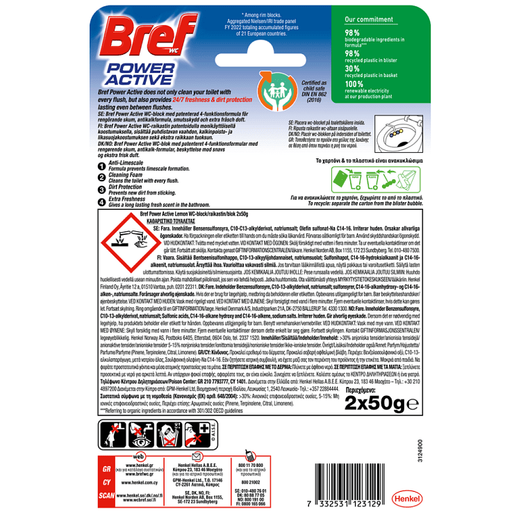 Bref Power WC Block Active Lemon Duo 2x50gr