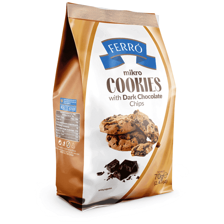Ferro Micro Cookies Μπισκότα Μαύρης Σοκολάτας 70gr