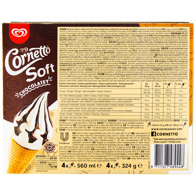 Algida Παγωτό Cornetto Soft 324gr(140ml) 4τεμ