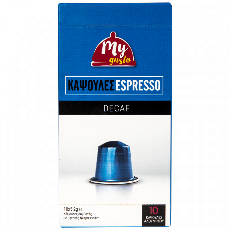 My Gusto Κάψουλες Espresso Decaf 10τεμ 52gr