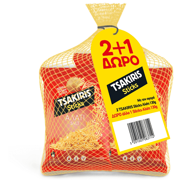 Tsakiris Sticks Αλάτι 130gr 2+1 Δώρο
