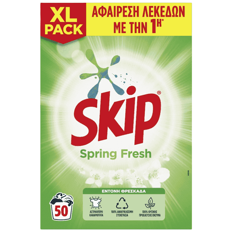 Skip Απορρυπαντικό Πλυντηρίου Ρούχων Σκόνη Spring Fresh 50μεζ 3,250lt