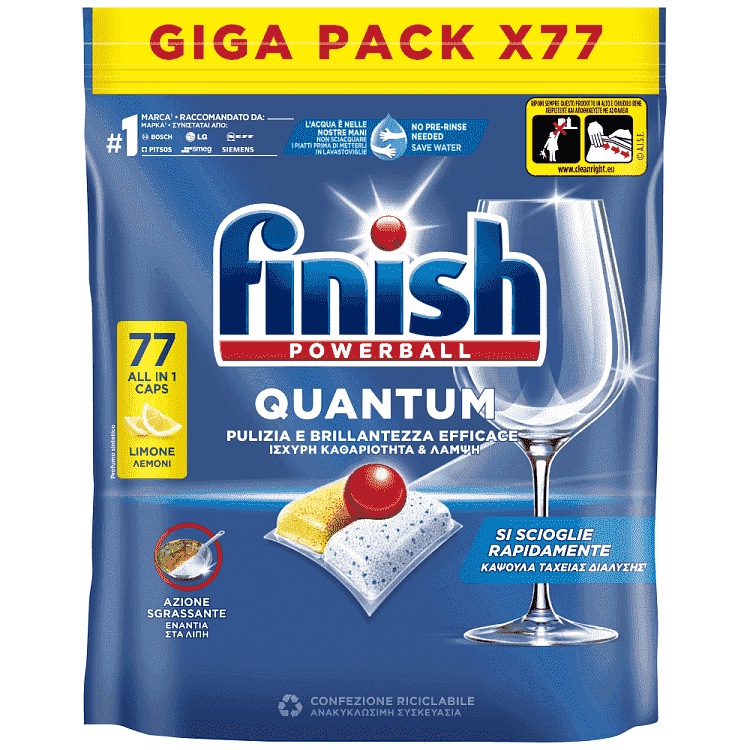 Finish Quantum All in 1 Ταμπλέτες Πλυντηρίου Πιάτων Λεμόνι 77τεμ
