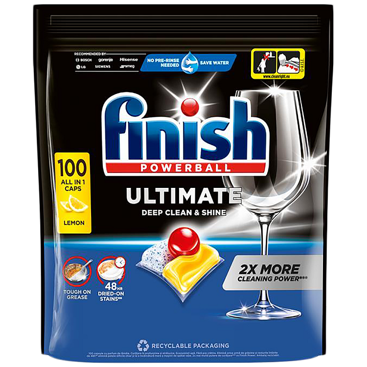 Finish Ultimate Caps Πλυντηρίου Πιάτων Λεμόνι 100τεμ