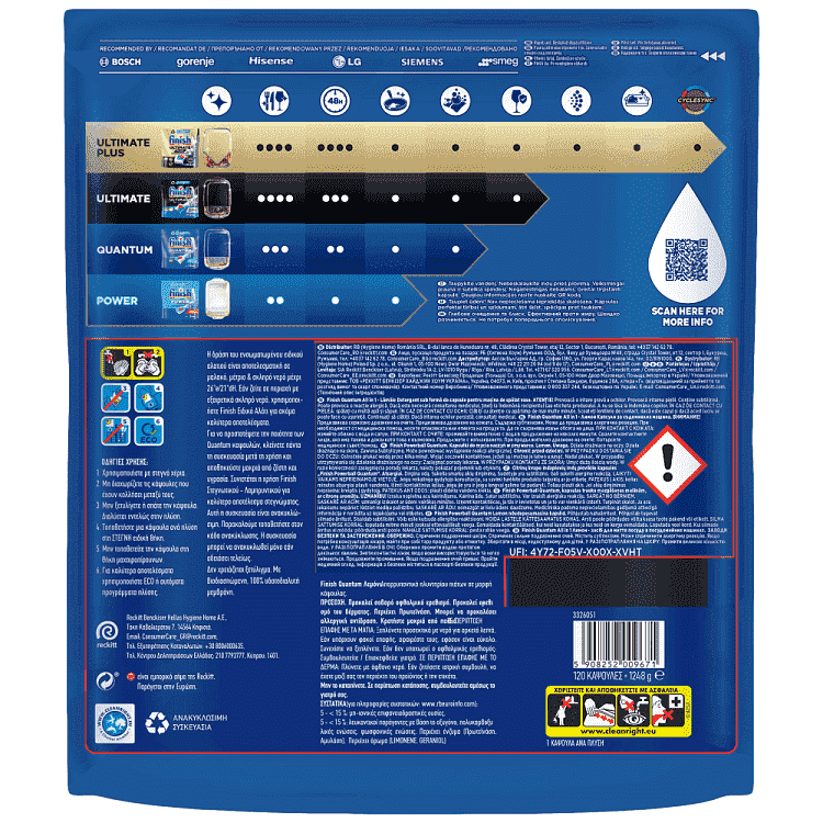 Finish Quantum All in 1 Ταμπλέτες Πλυντηρίου Πιάτων Λεμόνι 120τεμ