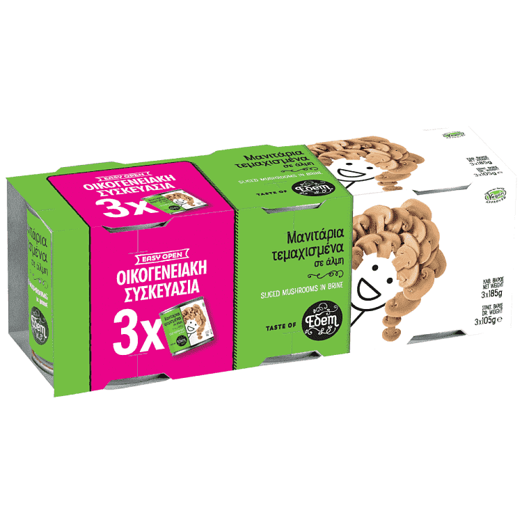 Εδέμ Μανιτάρια Τεμαχισμένα Οικογενειακή Συσκευασία 3τεμ