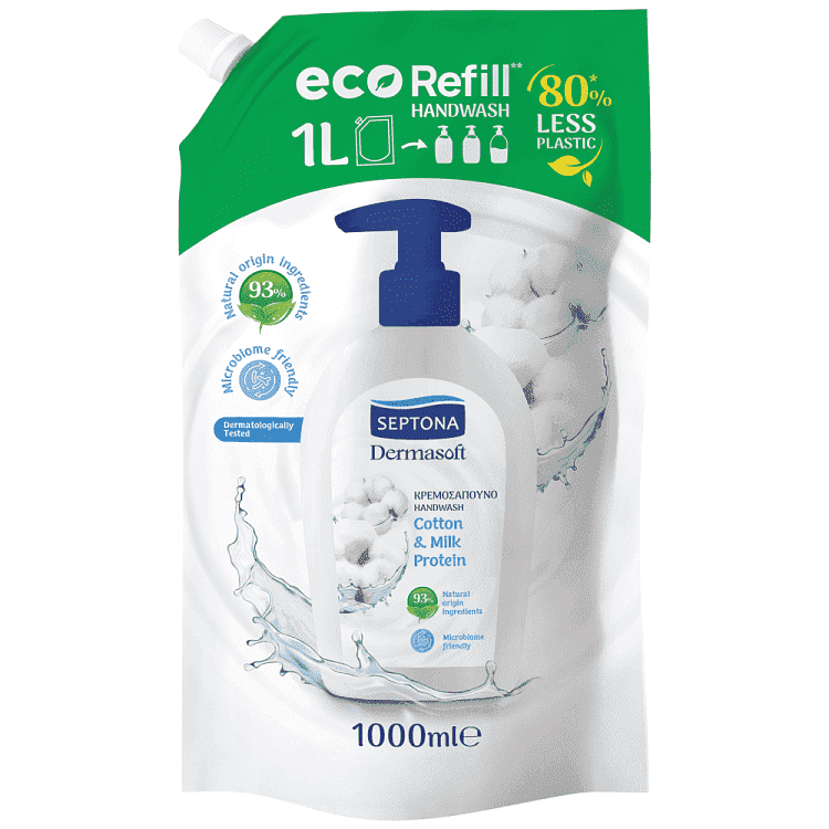 Septona Dermasoft Κρεμοσάπουνο Ανταλλακτικό Σακούλα Cotton Eco Refill 1lt
