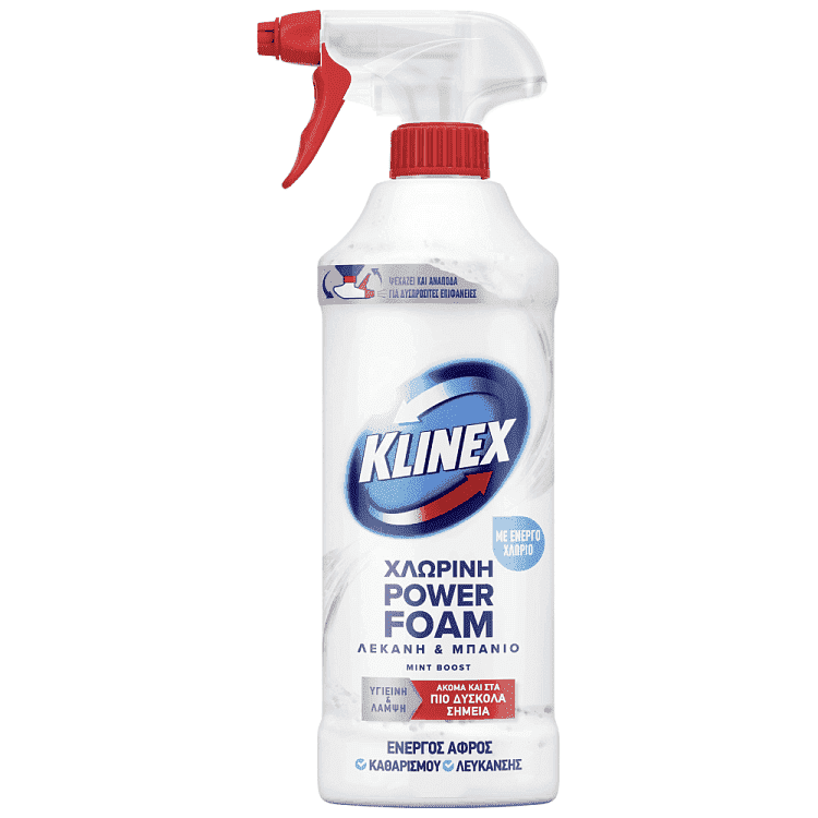 Klinex Power Foam Αφρός Καθαρισμού Μπάνιου Με Χλώριο 435ml