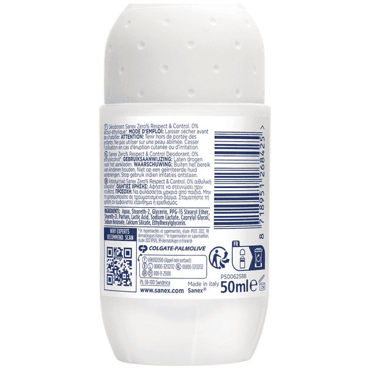 Sanex Zero% Respect & Control Αποσμητικό Roll-on 50ml