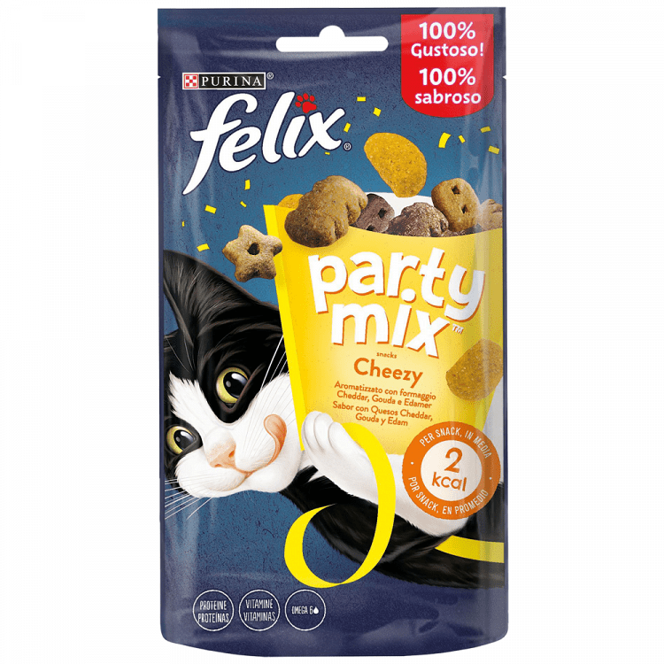 Felix Party Mix Snack Τροφή Γάτας Τυρί Cheddar Gouda Edam 60gr