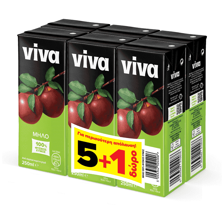 Viva Fresh Φυσικός Χύμος Μήλο 250ml 5+1 Δώρο