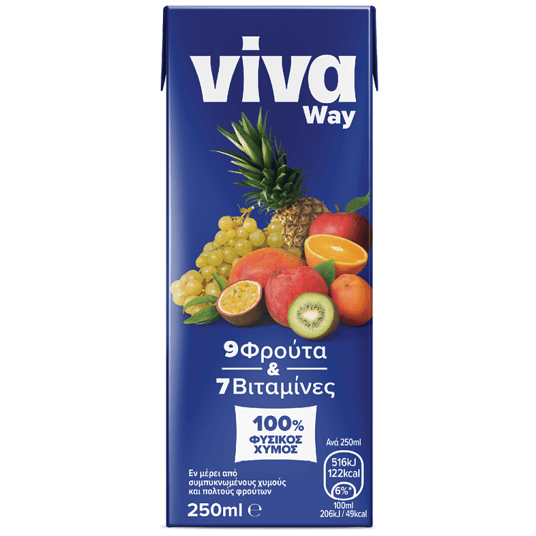 Viva Way Φυσικός Χυμός 9 Φρούτα 250ml