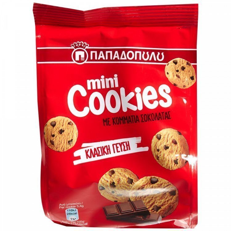 Παπαδοπούλου Mini Cookies Με Κομμάτια Μαύρης Σοκολάτας 70gr