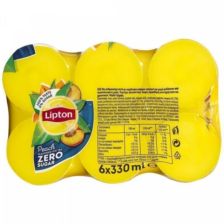 Lipton Ice Tea Χωρίς Ζάχαρη Ροδάκινο 6x330ml