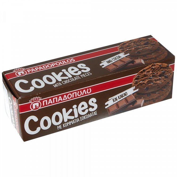 Παπαδοπούλου Μπισκότα Cookies Με Διπλή Σοκολάτα 180gr