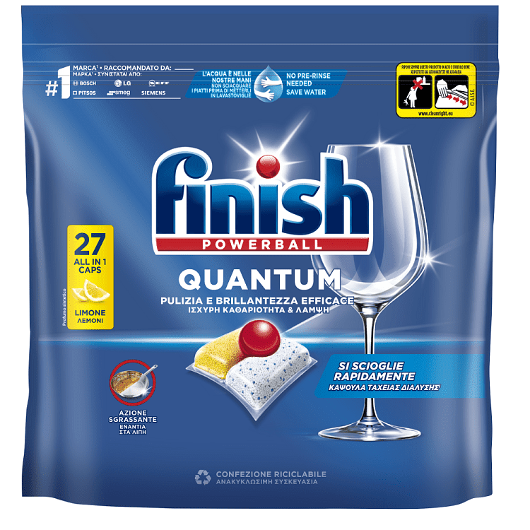 Finish Quantum All In 1 Caps Πλυντηρίου Πιάτων Lemon 27τεμ