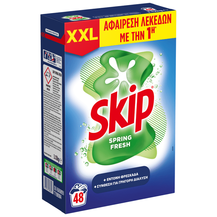 Skip Απορρυπαντικό Πλυντηρίου Ρούχων Spring Fresh Σκόνη 48M 3.12kg