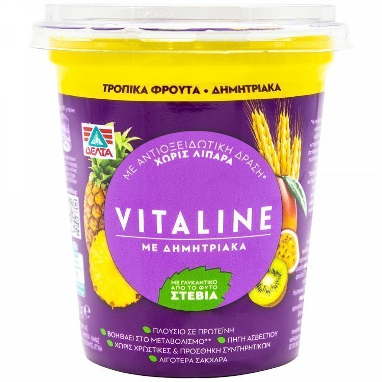 Vitaline Επιδόρπιο Γιαουρτιoύ 0% Λιπαρά Τροπικά Φρούτα & Δημητριακά 380gr