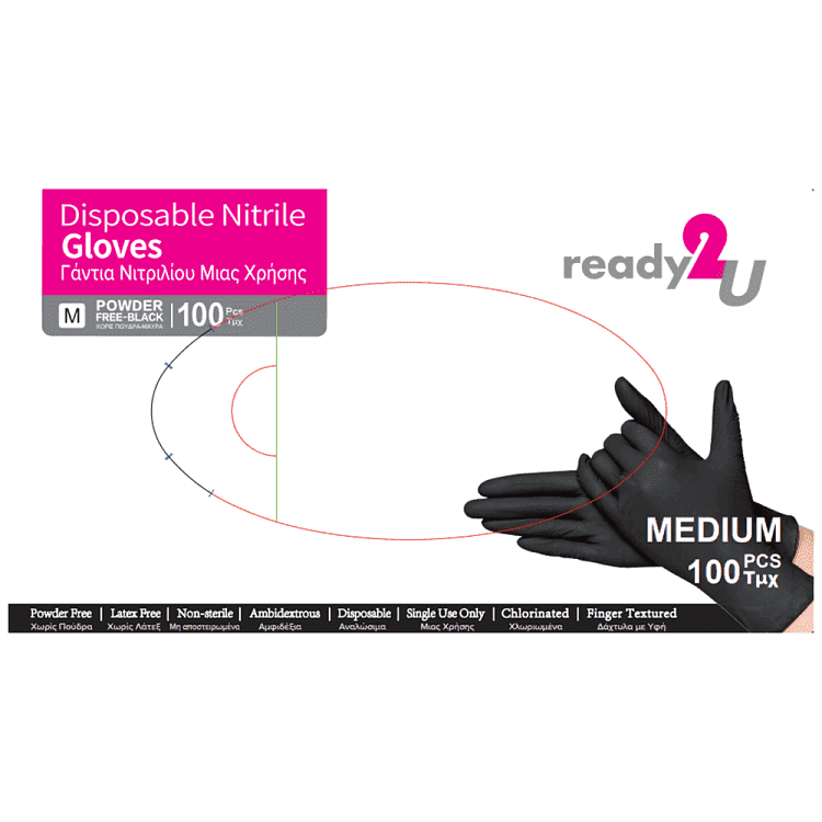 Ready Γάντια Νιτριλίου Μαύρο Μedium 100τεμ
