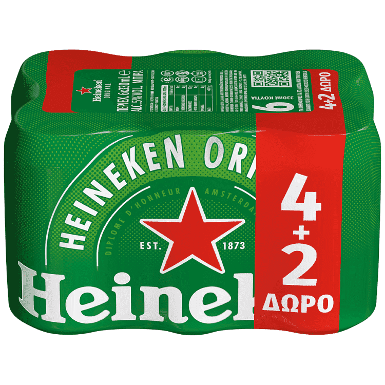 Heineken Μπίρα Κουτί 330ml 4+2 Δώρο