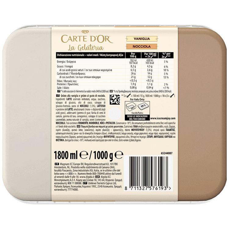 Carte D'or Vaniglia Nocciola 1kg 1,8lt