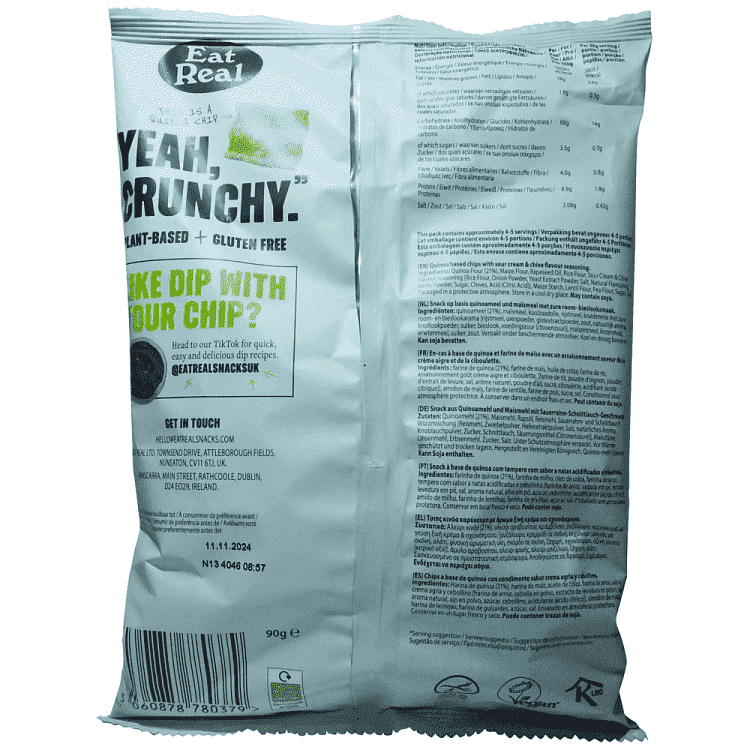 Eat Real Chips Quinoa Chips Sour Cream & Chive Flavour 110gr